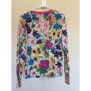 J Crew Margot Garden Floral Print 100 Merino Wool Crewneck Sweater Flawed Small?